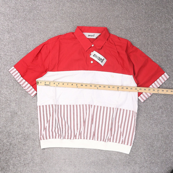 VTG 80s 90s Award Deadstock Large Red White Striped Short Sleeve Collared Shirt - Picture 4 of 9